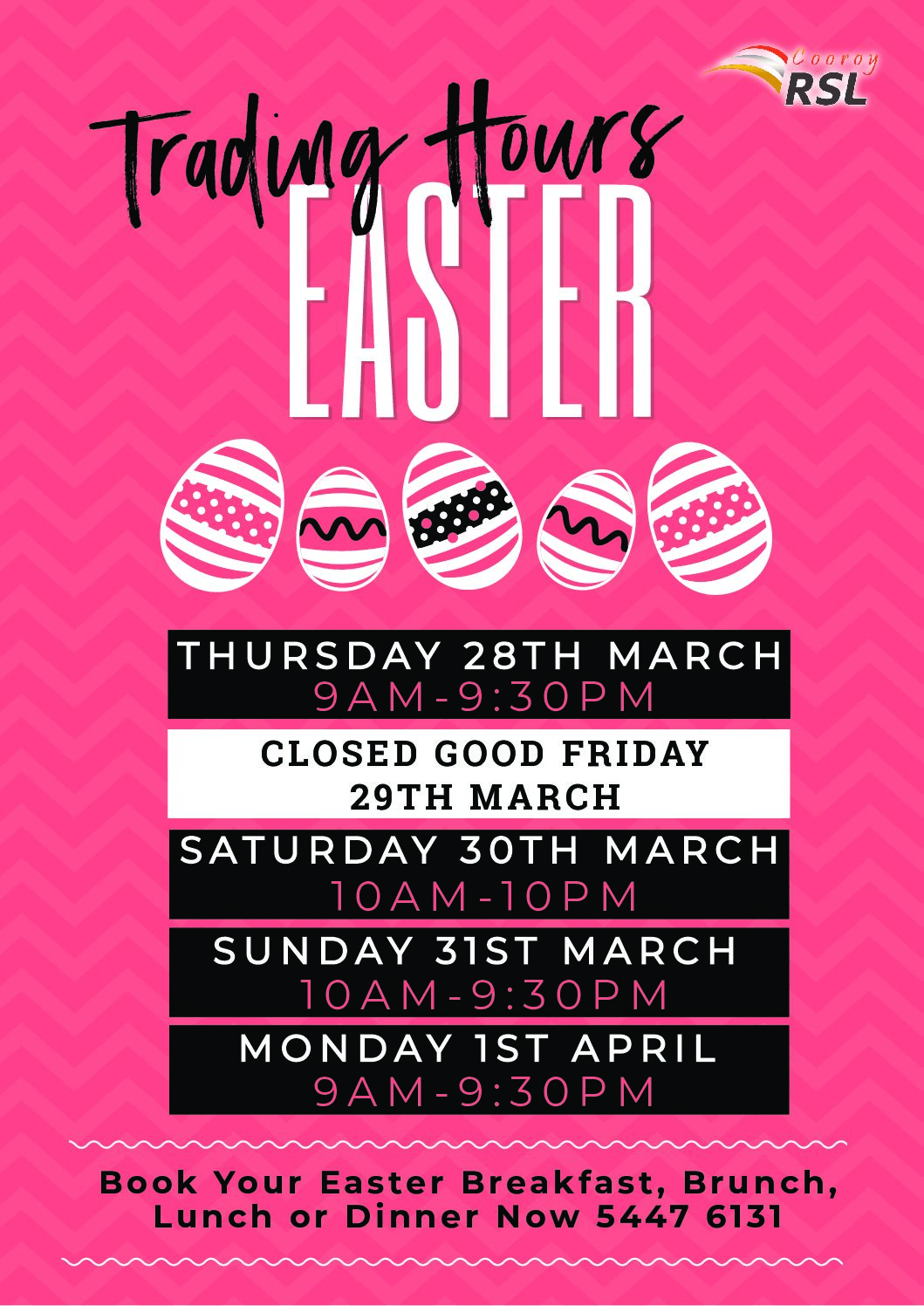 Easter Trading Hours Cooroy RSL